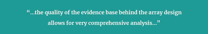 “…the quality of the evidence base behind the array design allows for very comprehensive analysis…”