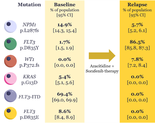 Figure 1. Example clonal evolution pattern in a 74-year-old man with newly diagnosed therapy-related acute myelomonocytic leukaemia